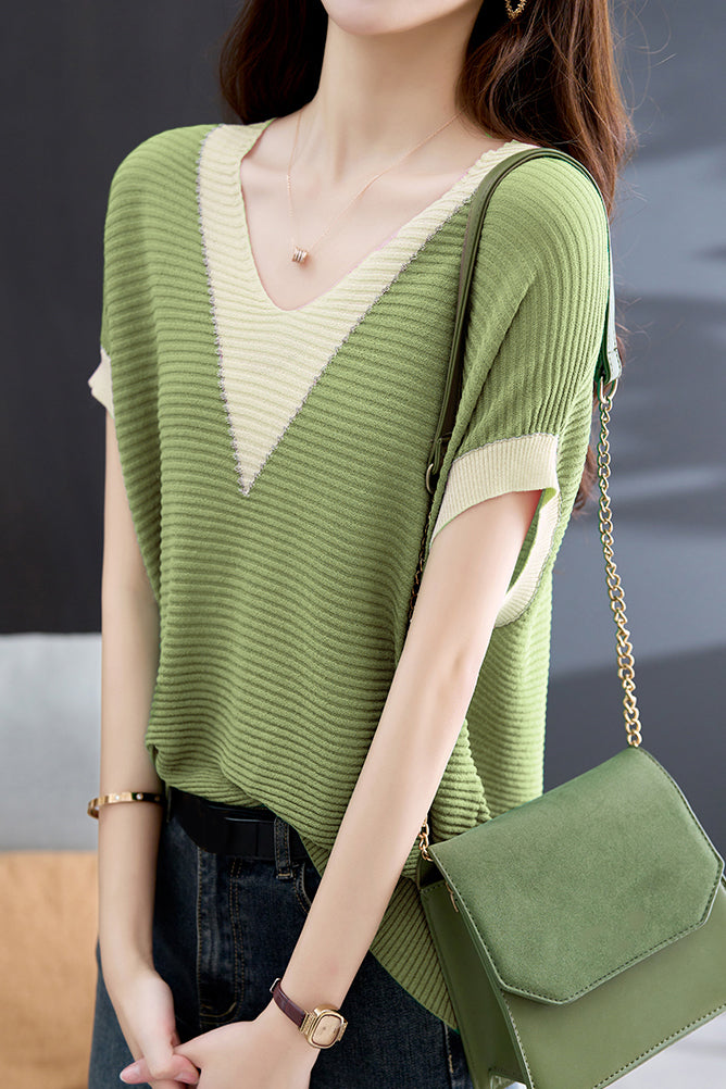 Elegant Color-blocked Knit Top - liwisi