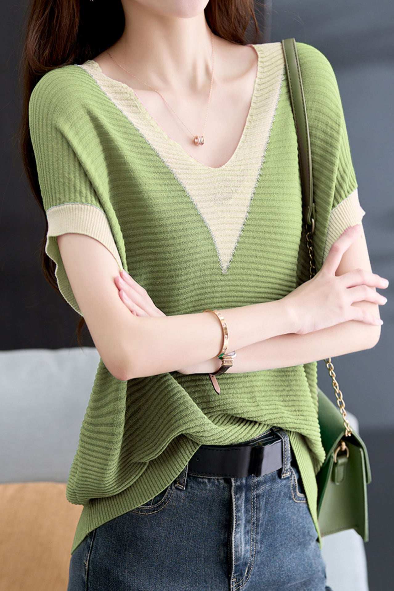 Elegant Color-blocked Knit Top - liwisi