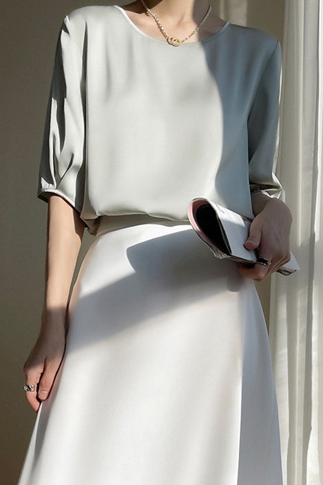 Loose Solid Color Acetate Satin T-Shirt - liwisi