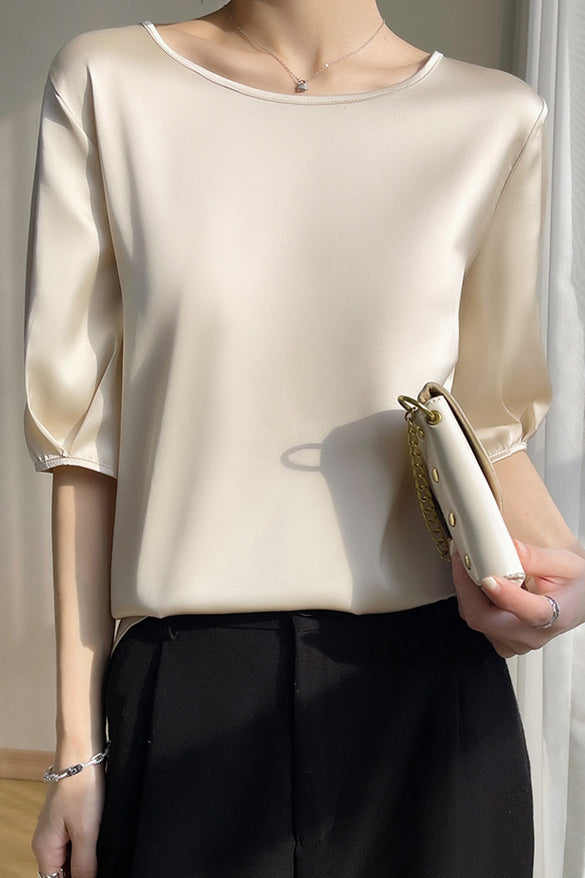 Loose Solid Color Acetate Satin T-Shirt - liwisi