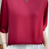 Loose Solid Color Acetate Satin T-Shirt - liwisi