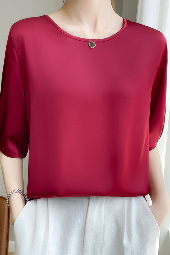 Loose Solid Color Acetate Satin T-Shirt - liwisi