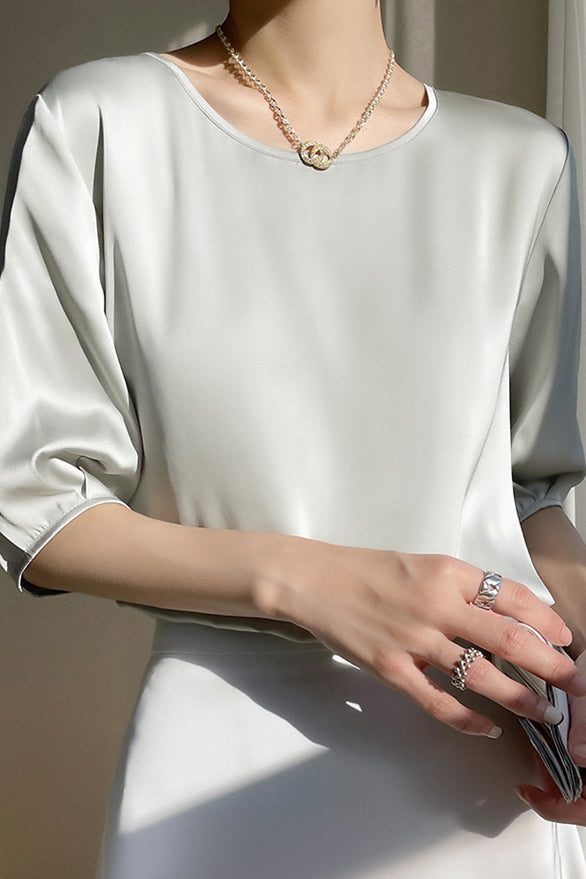 Loose Solid Color Acetate Satin T-Shirt - liwisi
