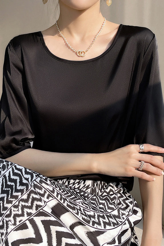 Loose Solid Color Acetate Satin T-Shirt - liwisi
