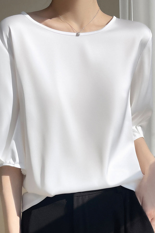 Loose Solid Color Acetate Satin T-Shirt - liwisi