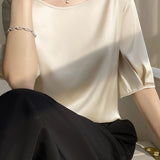 Loose Solid Color Acetate Satin T-Shirt - liwisi