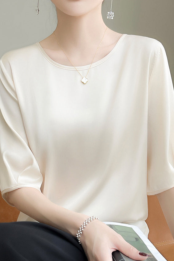 Loose Solid Color Acetate Satin T-Shirt - liwisi
