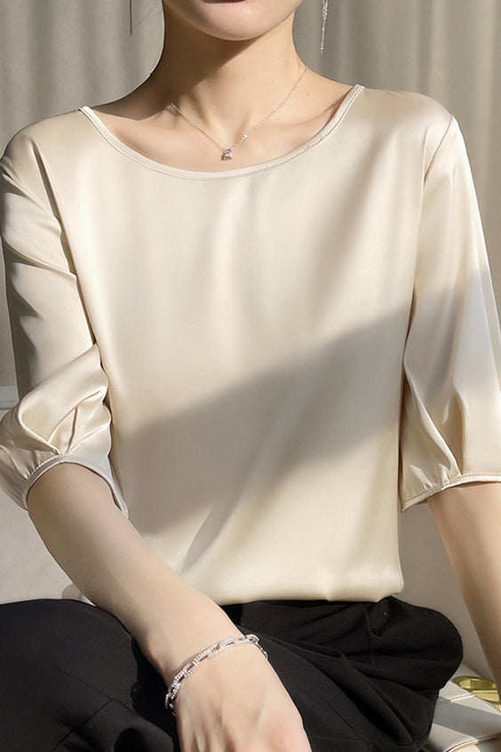 Loose Solid Color Acetate Satin T-Shirt - liwisi