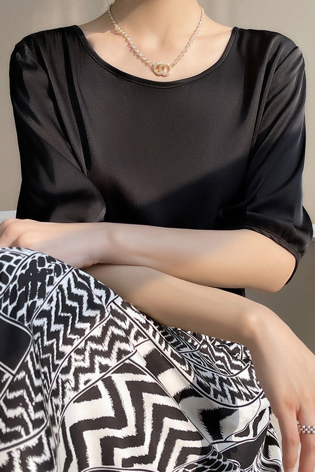 Loose Solid Color Acetate Satin T-Shirt - liwisi