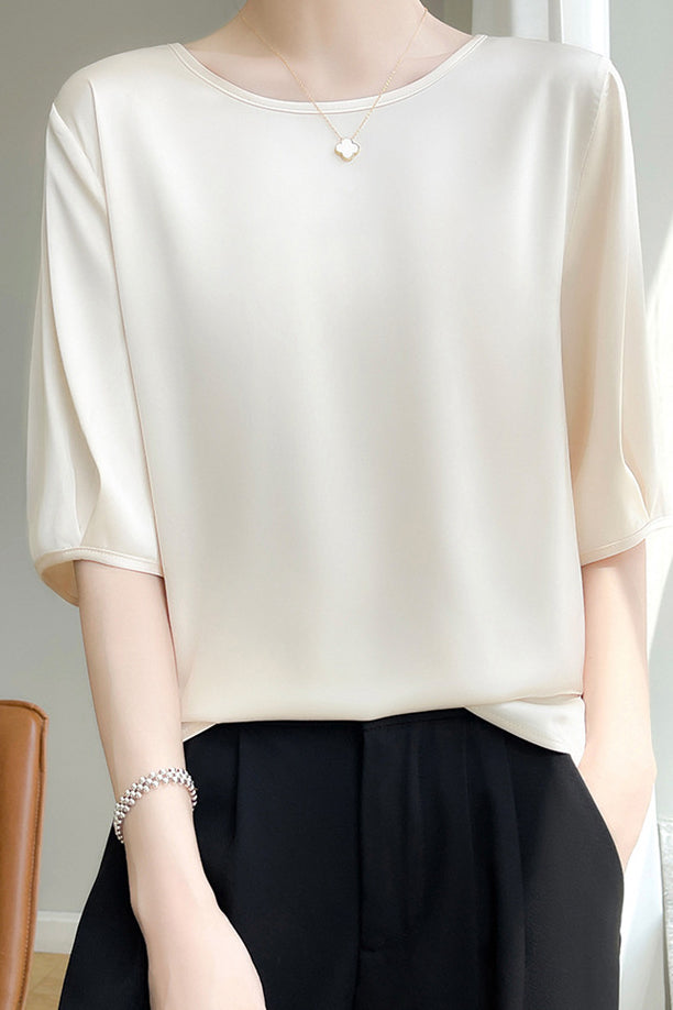 Loose Solid Color Acetate Satin T-Shirt - liwisi