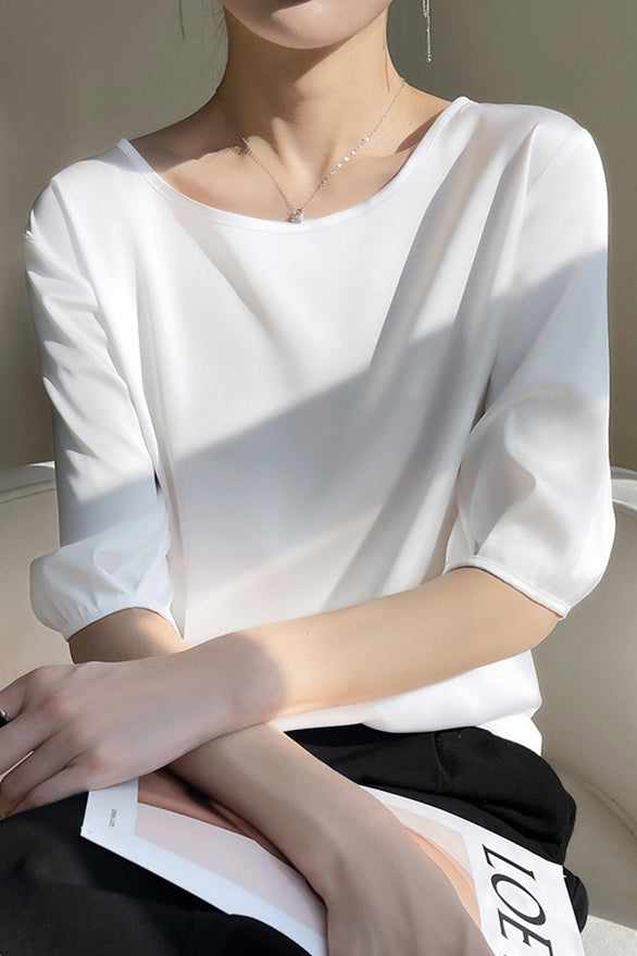Loose Solid Color Acetate Satin T-Shirt - liwisi