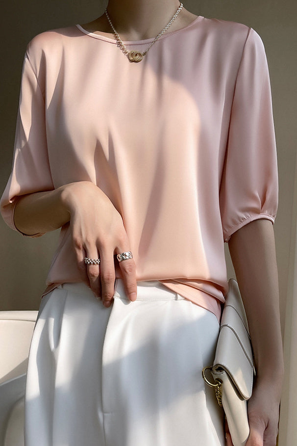 Loose Solid Color Acetate Satin T-Shirt - liwisi
