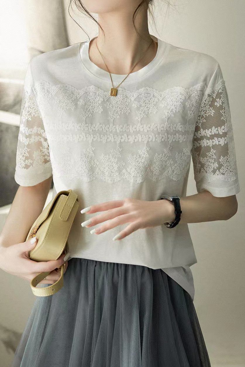 Lace Spliced T-Shirt - liwisi