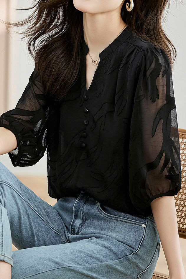 Fashion Jacquard Chiffon Shirt - liwisi