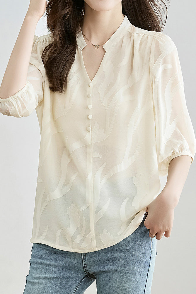 Fashion Jacquard Chiffon Shirt - liwisi
