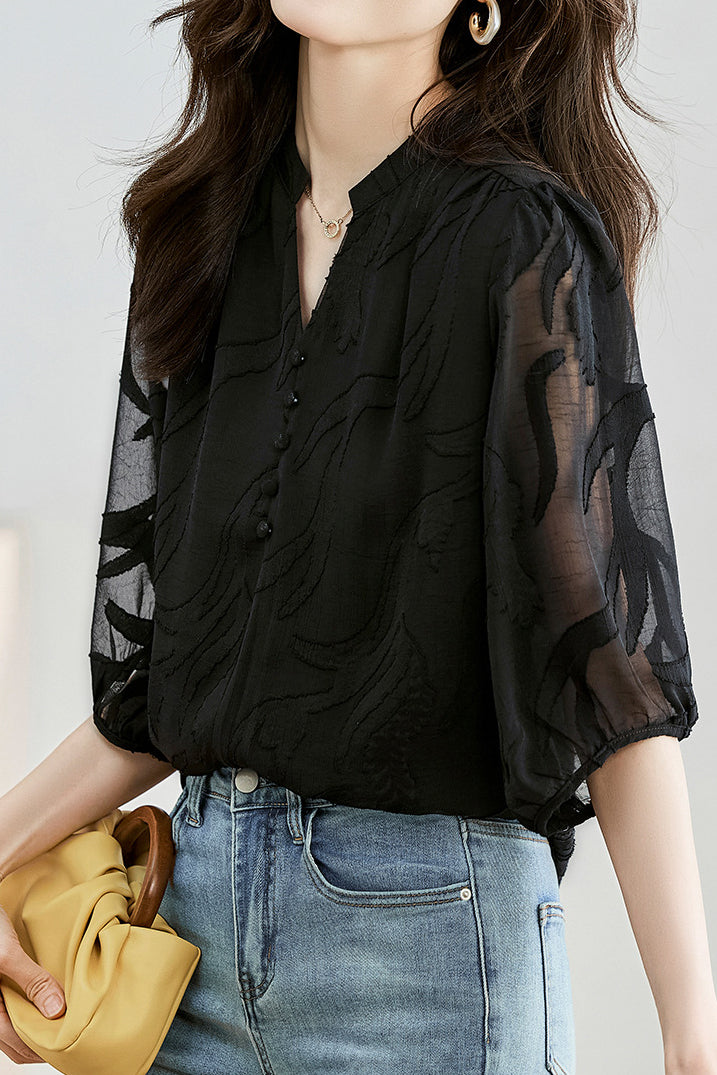 Fashion Jacquard Chiffon Shirt - liwisi
