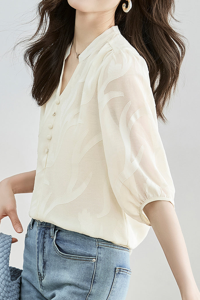 Fashion Jacquard Chiffon Shirt - liwisi