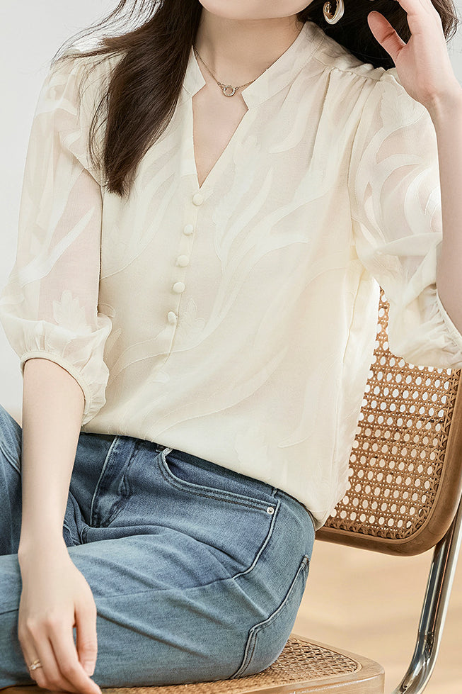 Fashion Jacquard Chiffon Shirt - liwisi