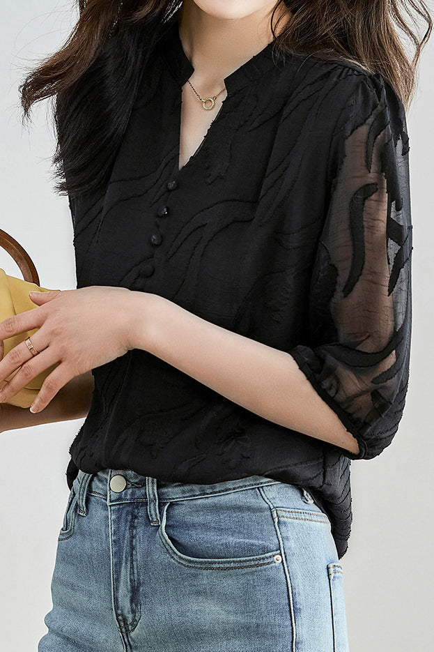 Fashion Jacquard Chiffon Shirt - liwisi