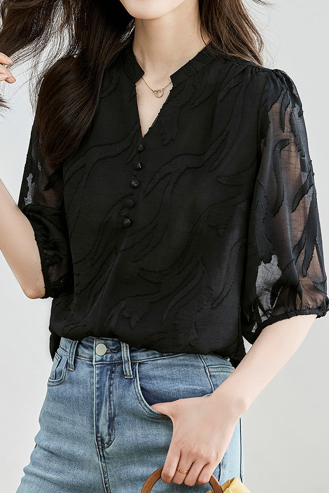 Fashion Jacquard Chiffon Shirt - liwisi