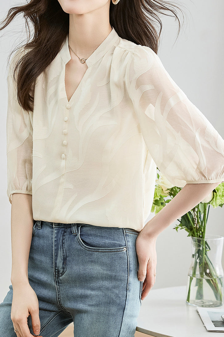 Fashion Jacquard Chiffon Shirt - liwisi