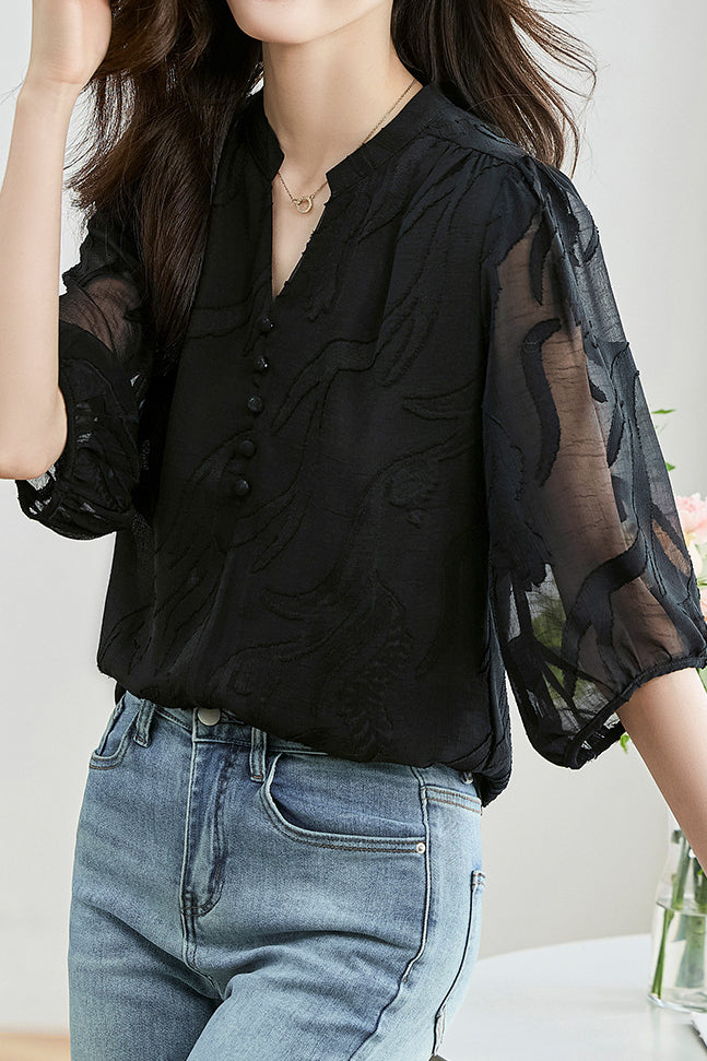 Fashion Jacquard Chiffon Shirt - liwisi