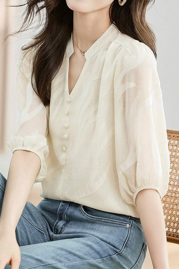 Fashion Jacquard Chiffon Shirt - liwisi