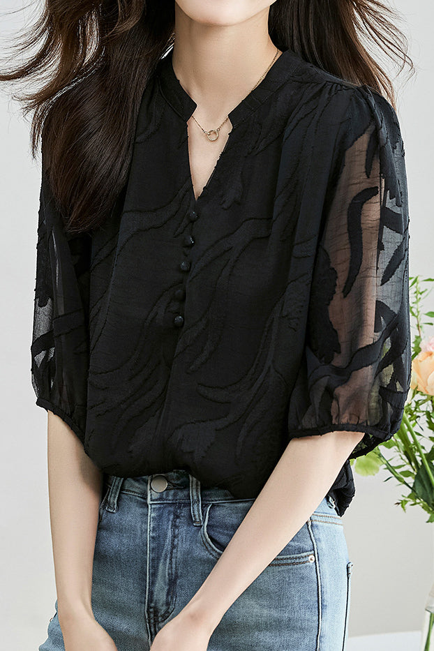 Fashion Jacquard Chiffon Shirt - liwisi