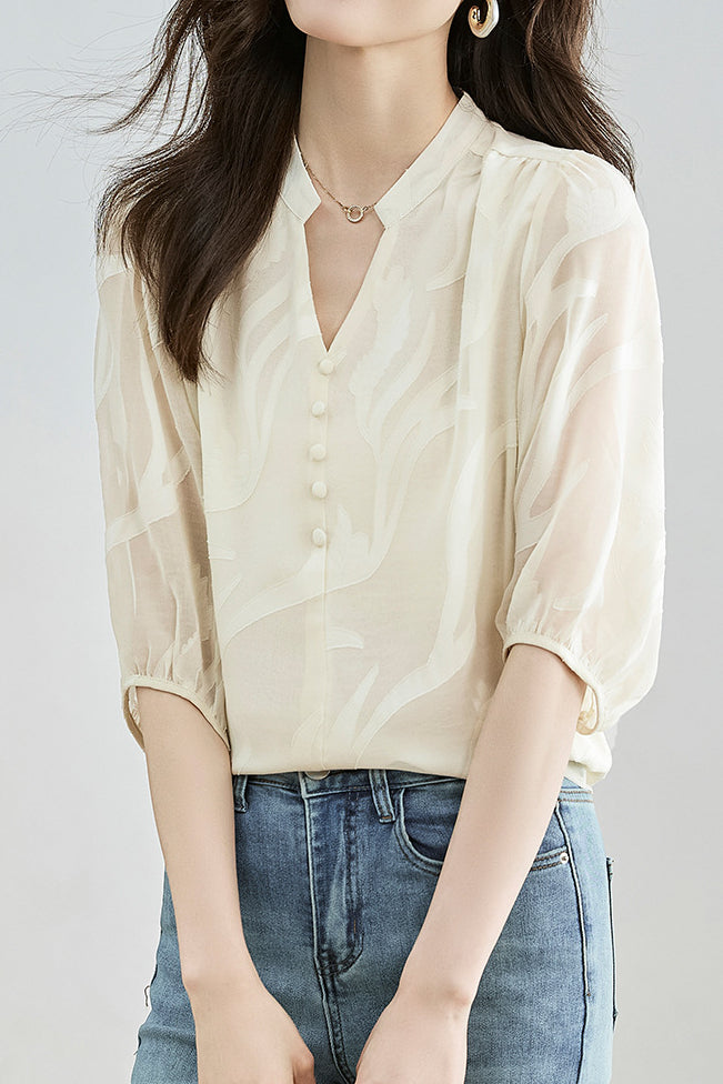 Fashion Jacquard Chiffon Shirt - liwisi