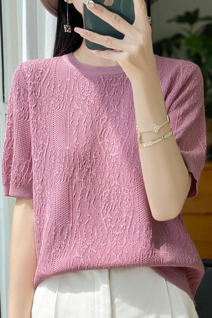 Three-Dimensional Jacquard Ice Silk Knit Top - liwisi