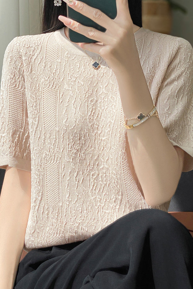 Three-Dimensional Jacquard Ice Silk Knit Top - liwisi