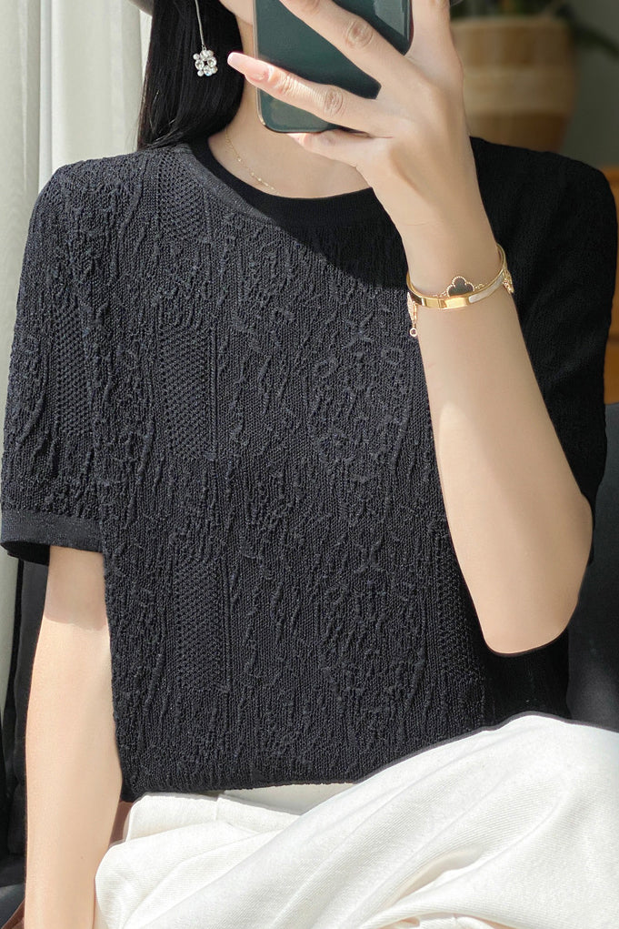 Three-Dimensional Jacquard Ice Silk Knit Top - liwisi