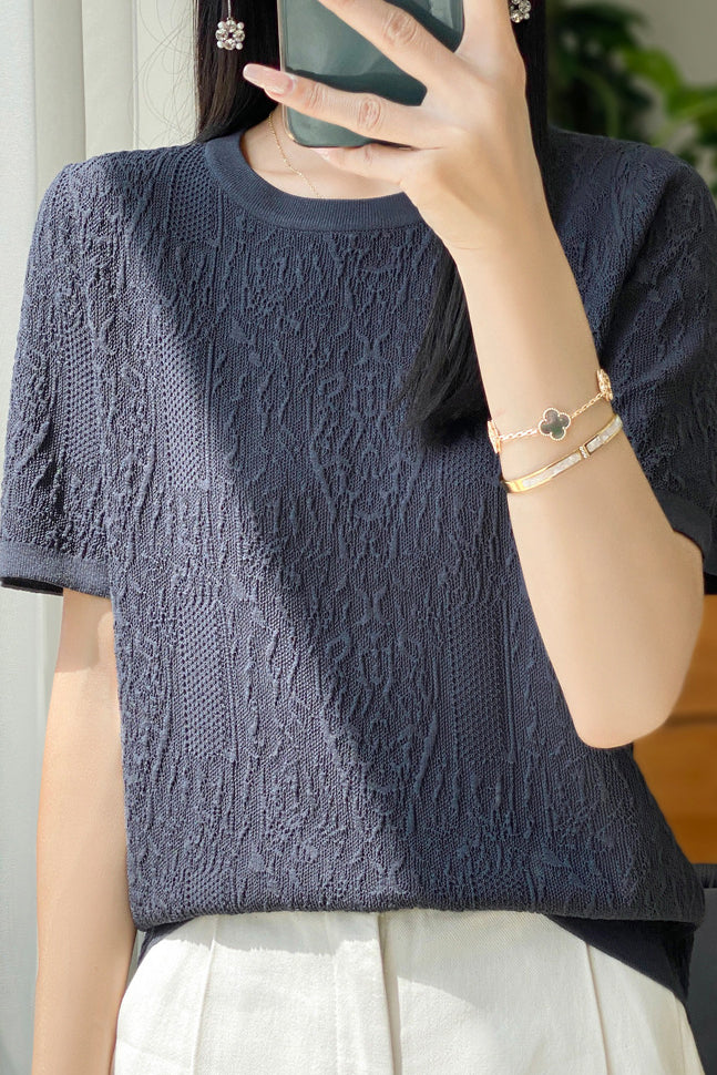 Three-Dimensional Jacquard Ice Silk Knit Top - liwisi