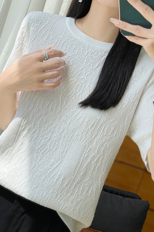 Three-Dimensional Jacquard Ice Silk Knit Top - liwisi