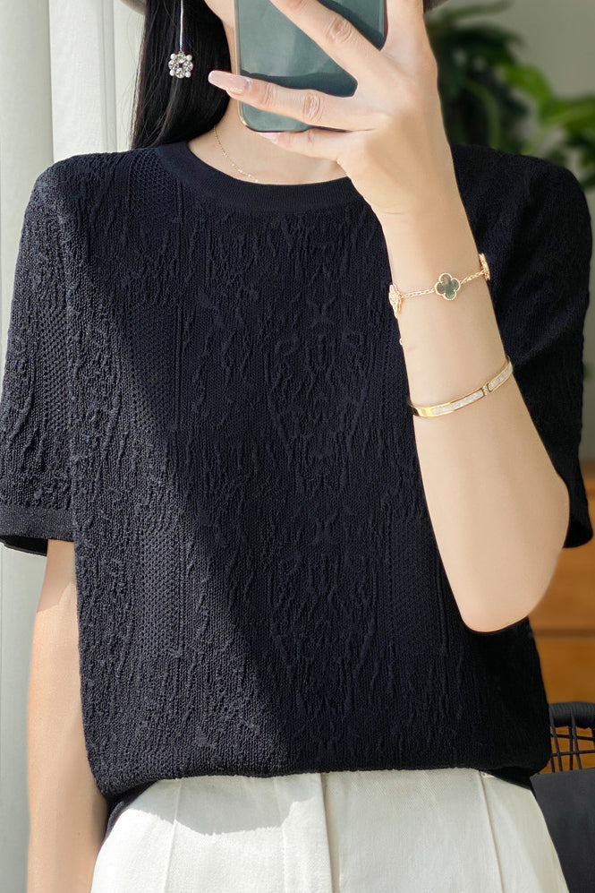 Three-Dimensional Jacquard Ice Silk Knit Top - liwisi