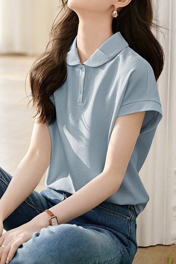 Peter Pan Collar Elegant Polo Shirt - liwisi