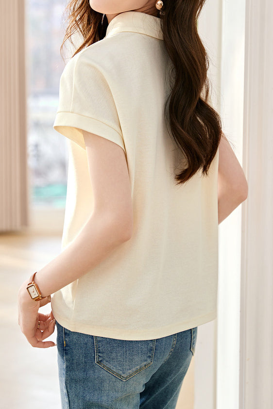 Peter Pan Collar Elegant Polo Shirt - liwisi