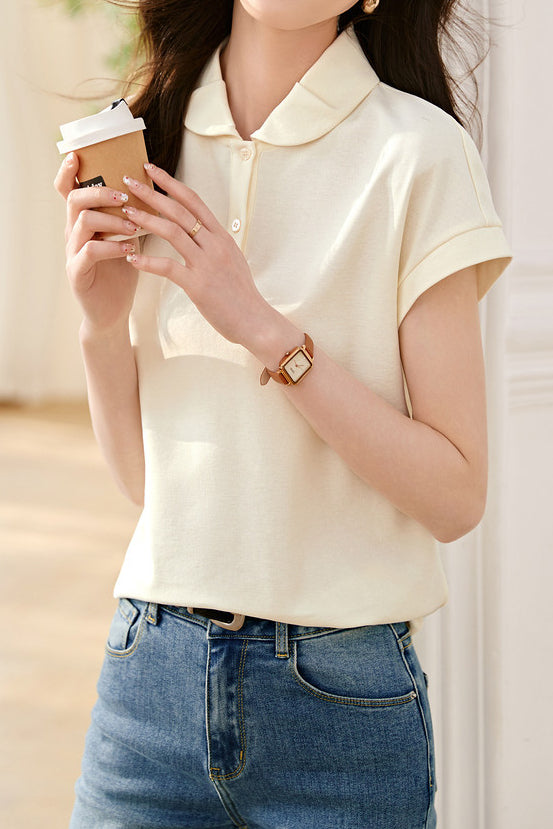 Peter Pan Collar Elegant Polo Shirt - liwisi