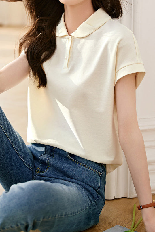 Peter Pan Collar Elegant Polo Shirt - liwisi