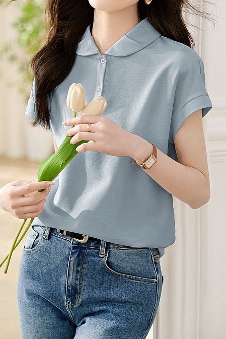 Peter Pan Collar Elegant Polo Shirt - liwisi