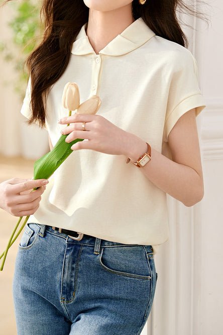 Peter Pan Collar Elegant Polo Shirt - liwisi