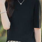 Ice Silk Half High Neck Knit Top - liwisi