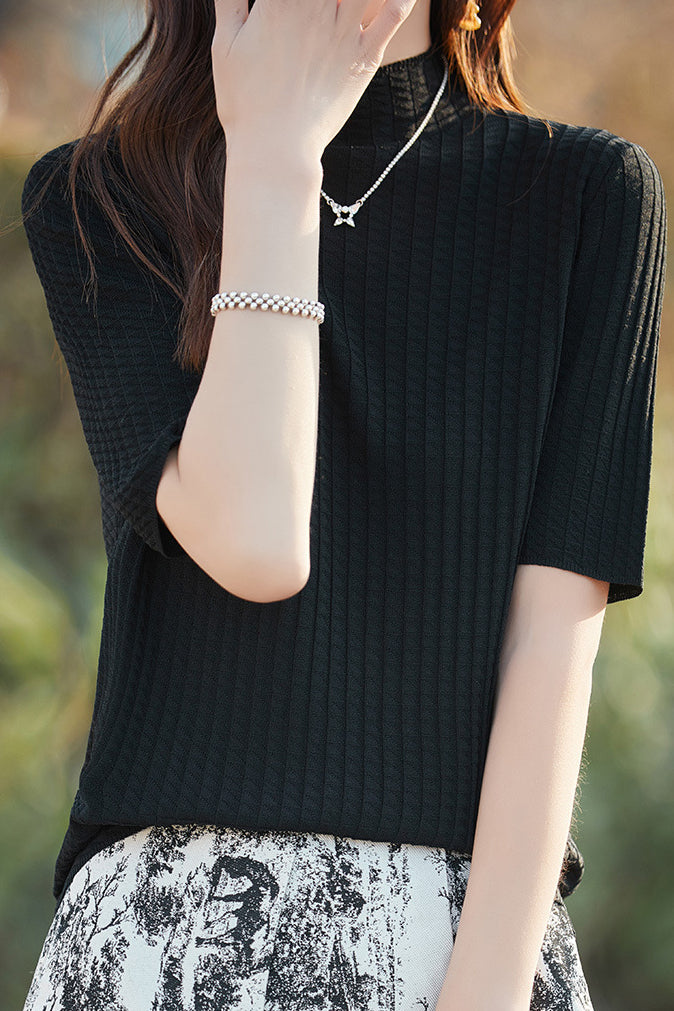 Ice Silk Half High Neck Knit Top - liwisi