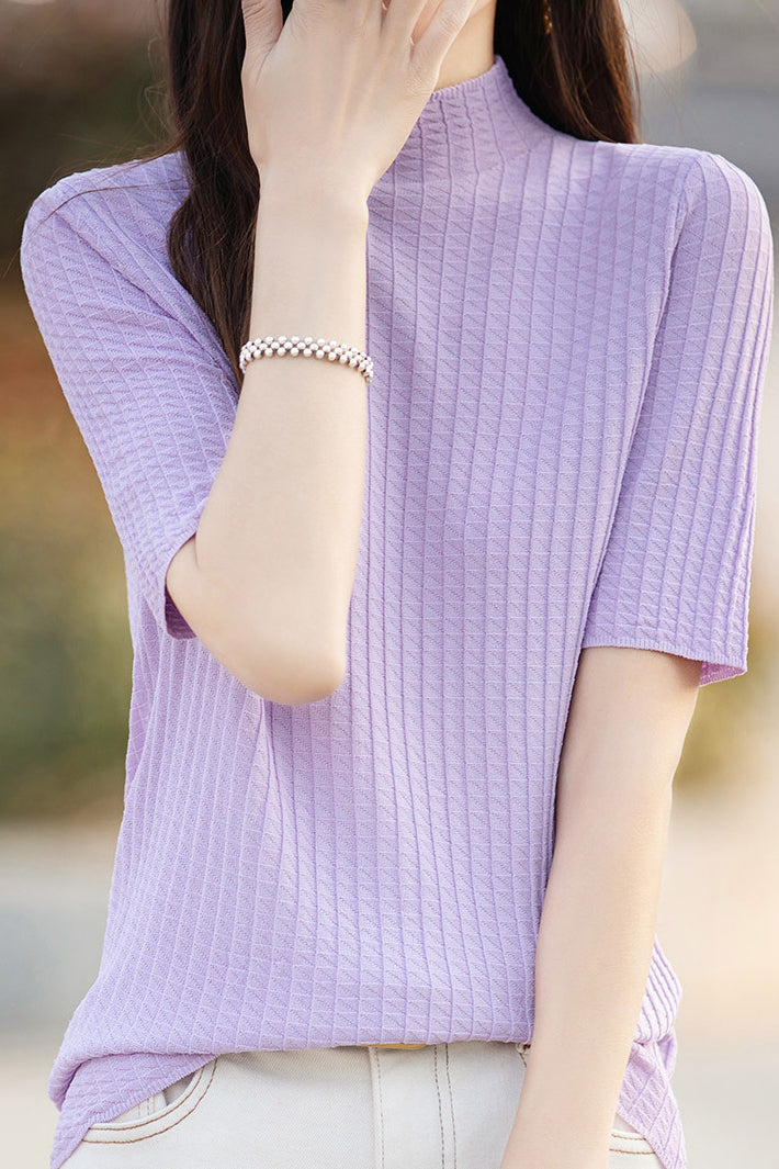 Ice Silk Half High Neck Knit Top - liwisi