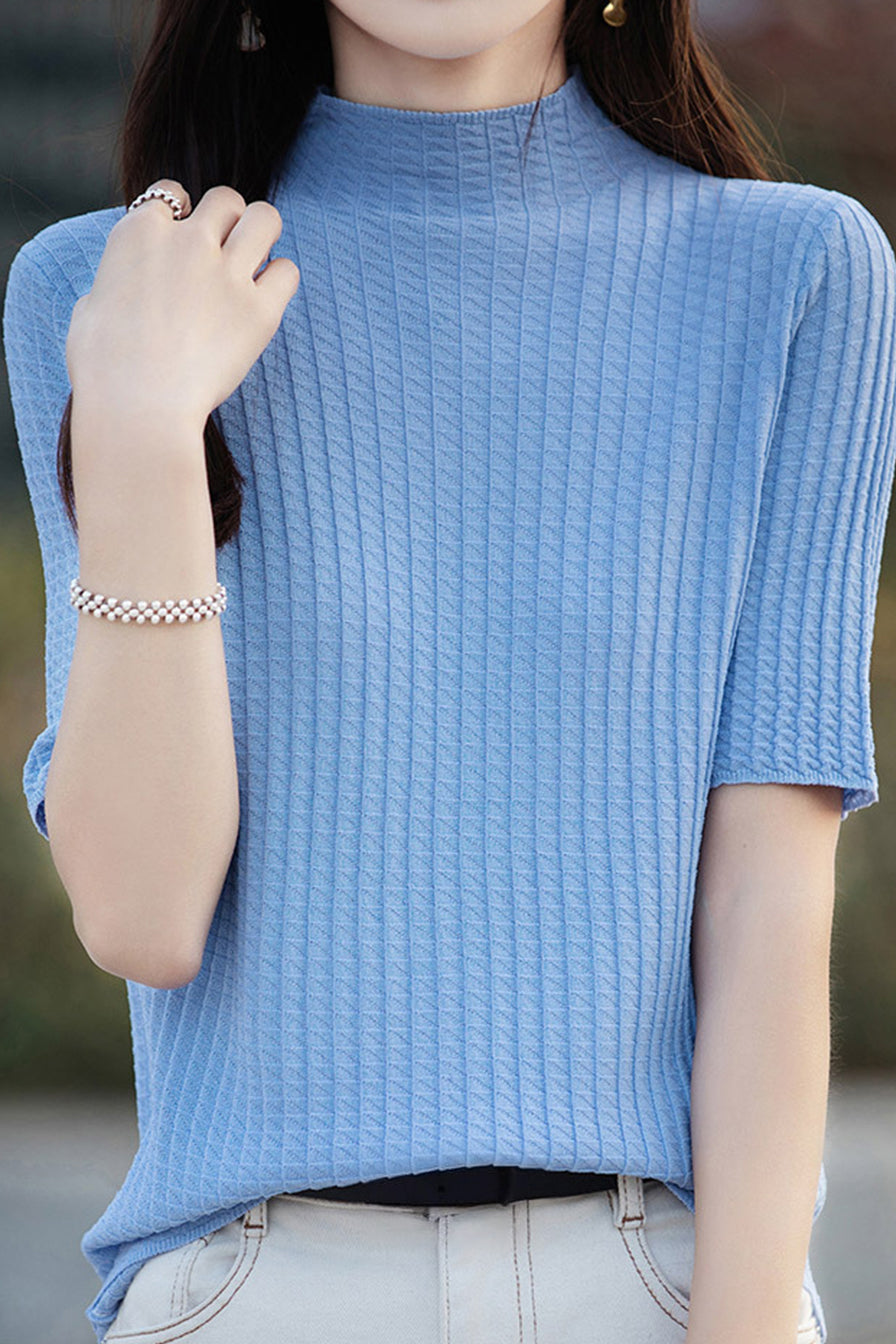 Ice Silk Half High Neck Knit Top - liwisi