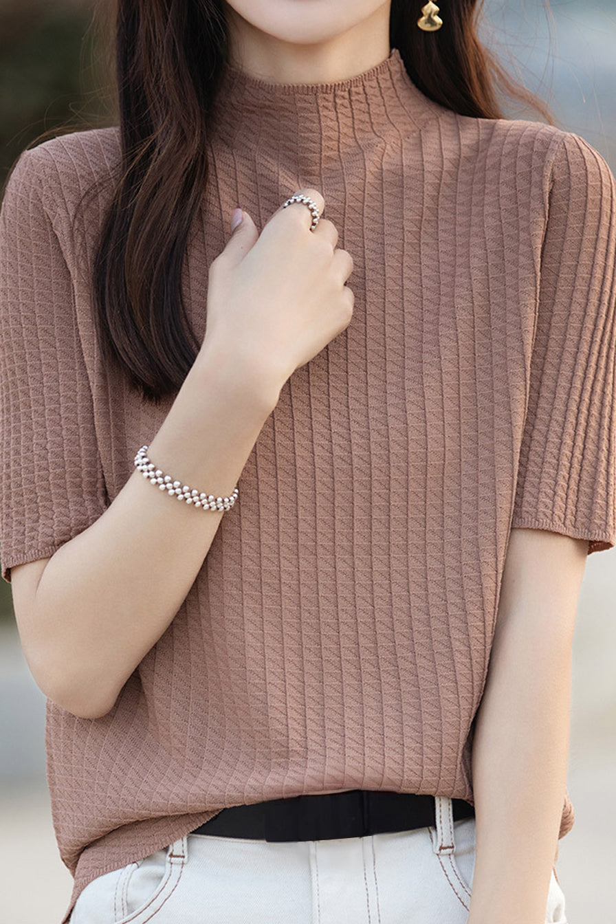 Ice Silk Half High Neck Knit Top - liwisi