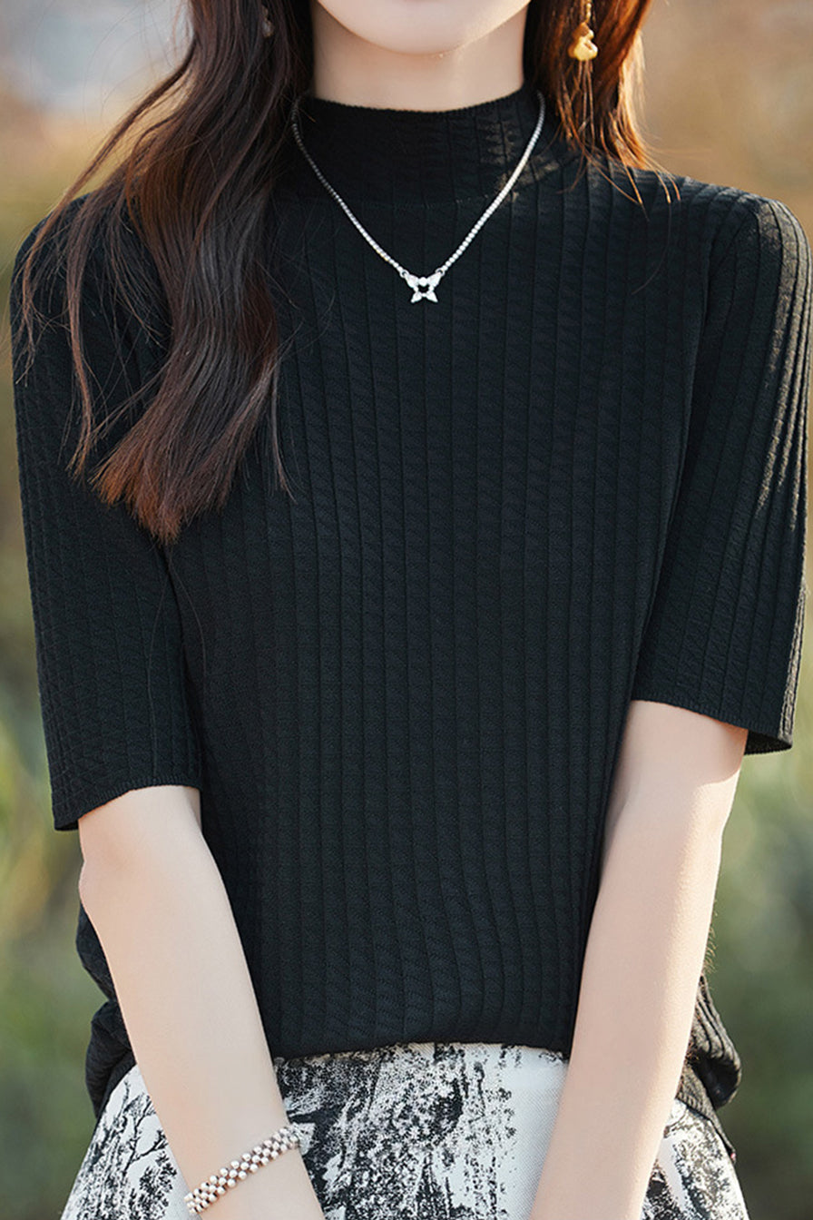 Ice Silk Half High Neck Knit Top - liwisi