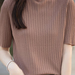Ice Silk Half High Neck Knit Top - liwisi