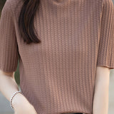 Ice Silk Half High Neck Knit Top - liwisi