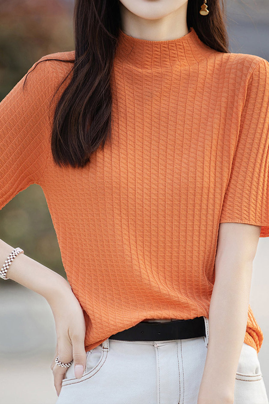 Ice Silk Half High Neck Knit Top - liwisi